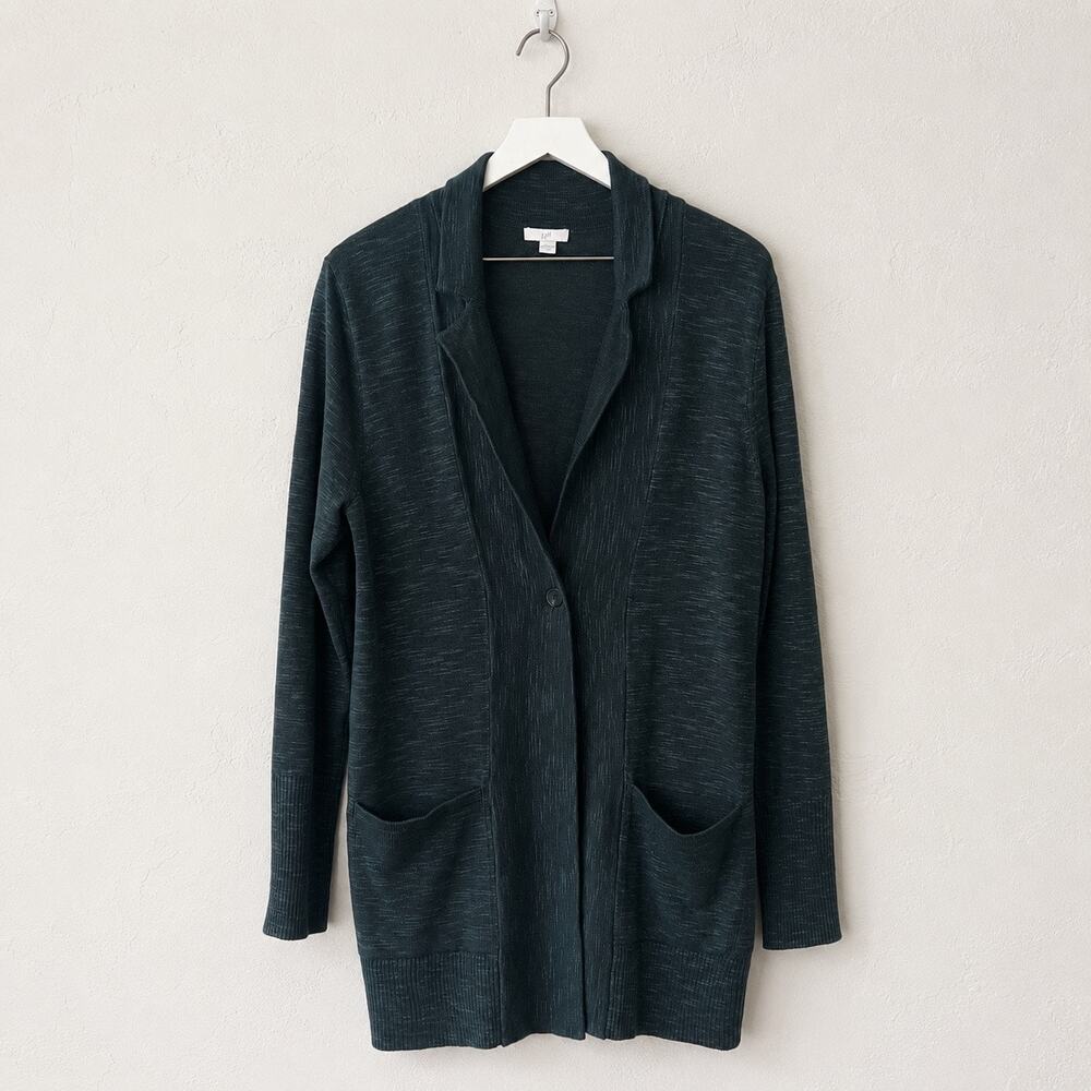 J. Jill Dark Teal Marled Notched Collar One-Button Cardigan Sweater Blazer M